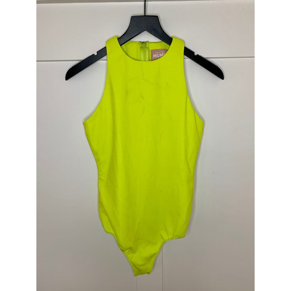 Show Me Your Mumu Best Bodysuit Neon Citrine Medium Sleeveless Stretch Zip Back